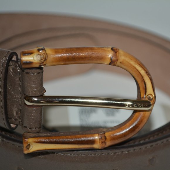 NWT GUCCI OSTRICH LEATHER SILVER HARDWARE BELT WITH BAMBOO BUCKLE - Picture 2 of 7
